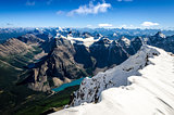 Mountains range view from Mt Temple with Moraine lake, Canada