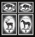 set of vector postage stamps with boar, bison, deer, horse