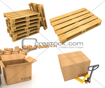 Warehouse Logistic Concepts - Set of 3D Illustrations.