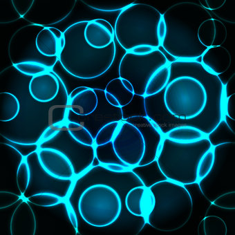 Glow blue bubbles seamless pattern or background