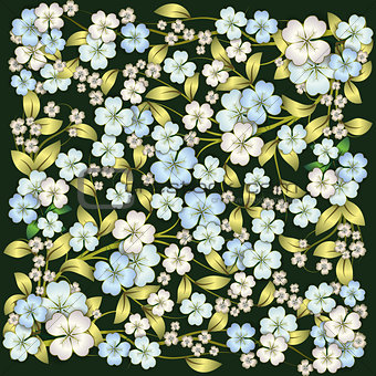 abstract blue floral ornament on green