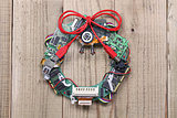 christmas wreath made by old computer parts