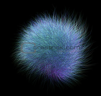 3d blue purple hairball on black