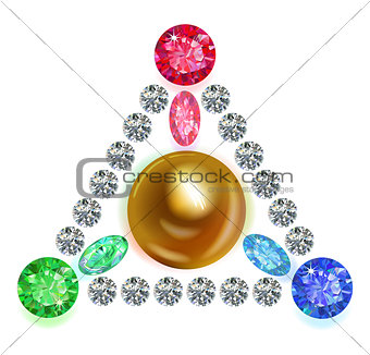 Equilateral triangle composition colored gems set