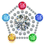 Pentagon composition colored gems set