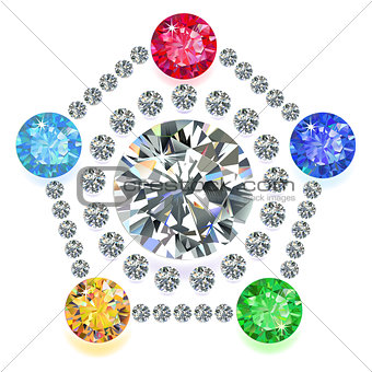 Pentagon composition colored gems set