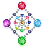 Rhombus-circle composition colored gems set