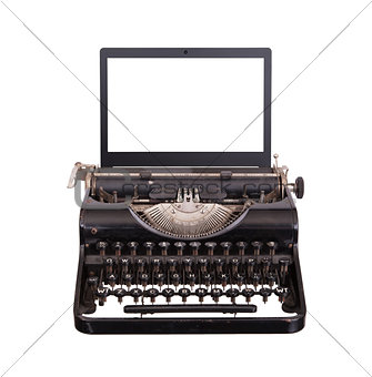 Typewriter with modern laptop screen