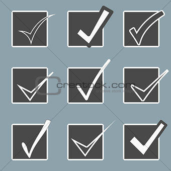 Vector confirm icons set. Yes icon. Check Mark icon.  Checkboxes.