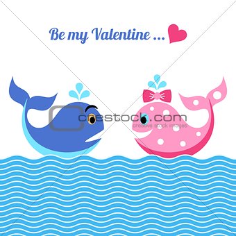 Valentine card with whales