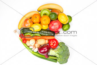 Fruit and vegetable heart isolated.