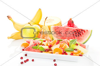 Fruit salad and fresh fruits.