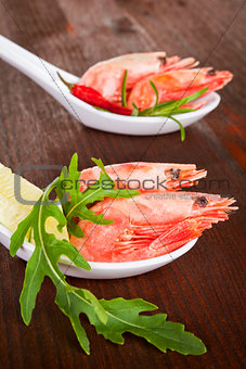 Delicious shrimps close up.