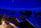Ski resort in moonlight.