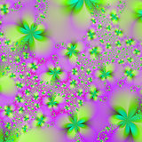 Green Yellow and Pink Abstract Flowers