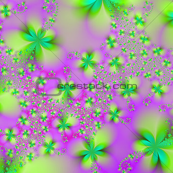 Green Yellow and Pink Abstract Flowers
