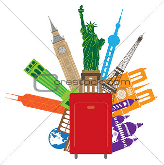 Luggage for World Travel Color Illustration
