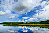 Lake Engozero and dramatic clouds. North Karelia, Russia