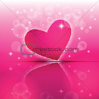 Heart shape with its reflection on colorful background to the Valentine's day.