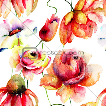 Watercolor illustration of wild flowers