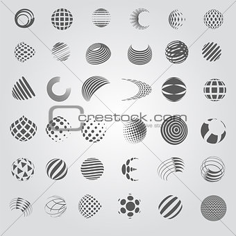 Sphere Icons Set - Isolated On Gray Background