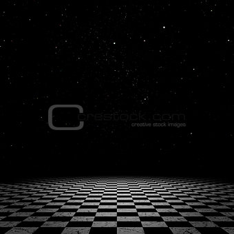 Night sky and checkered floor