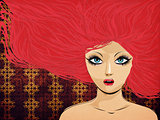 Red haired girl on pattern background