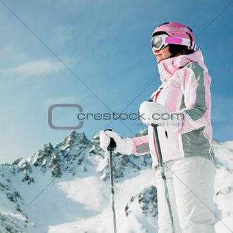 woman skier, Alps Mountains, Savoie, France