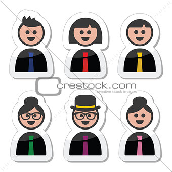 People in business clothes, tie icons set