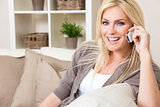 Woman Talking On Cell Phone at Home