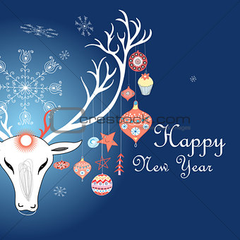 greeting christmas card with a picture of a deer