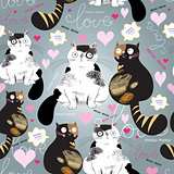 bright pattern with enamored cats
