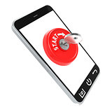 Red start key on smartphone