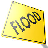 Road sign with flood