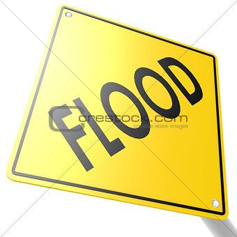Road sign with flood