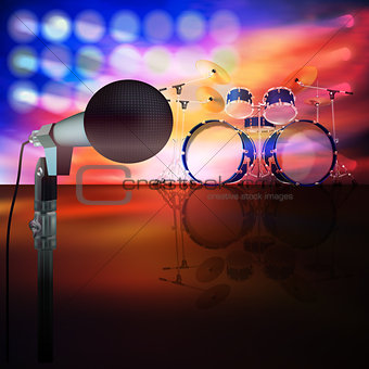 abstract music background with drum kit and microphone