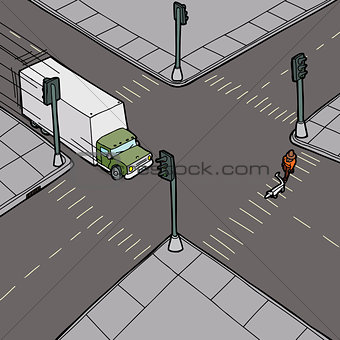 Truck Driving Into Pedestrian
