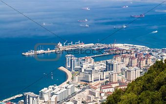 Gibraltar city and harbor with ships