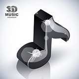 Black musical note icon from upper view isolated.