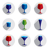 Colorful drinking glasses collection. Set of alcohol theme simpl