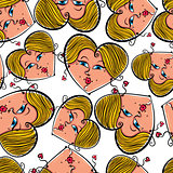 Funny faces seamless background, vector cartoon style pattern.