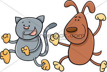 cat and dog playing tag cartoon