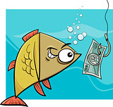 fishing with money cartoon illustration