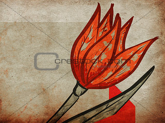 Red tulip on grunge background