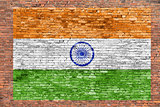 Flag of India painted over brick wall