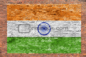 Flag of India painted over brick wall