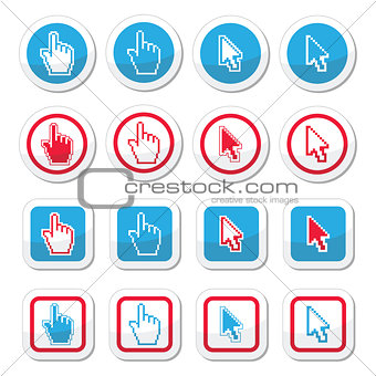 Hand and arrow cursor vector icons set