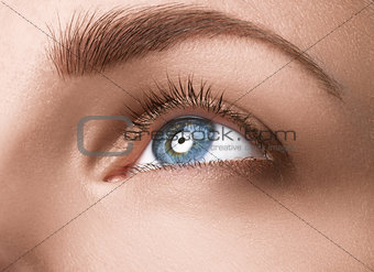 Close up blue eye with makeup 