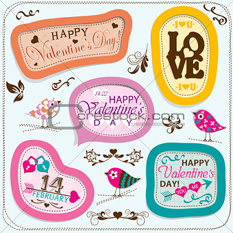 Valentines day cards with ornaments, vector