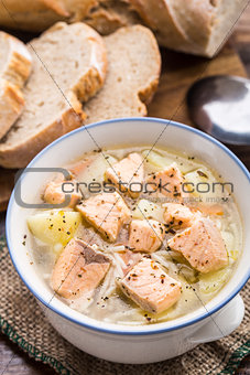 Fish soup in a bowl